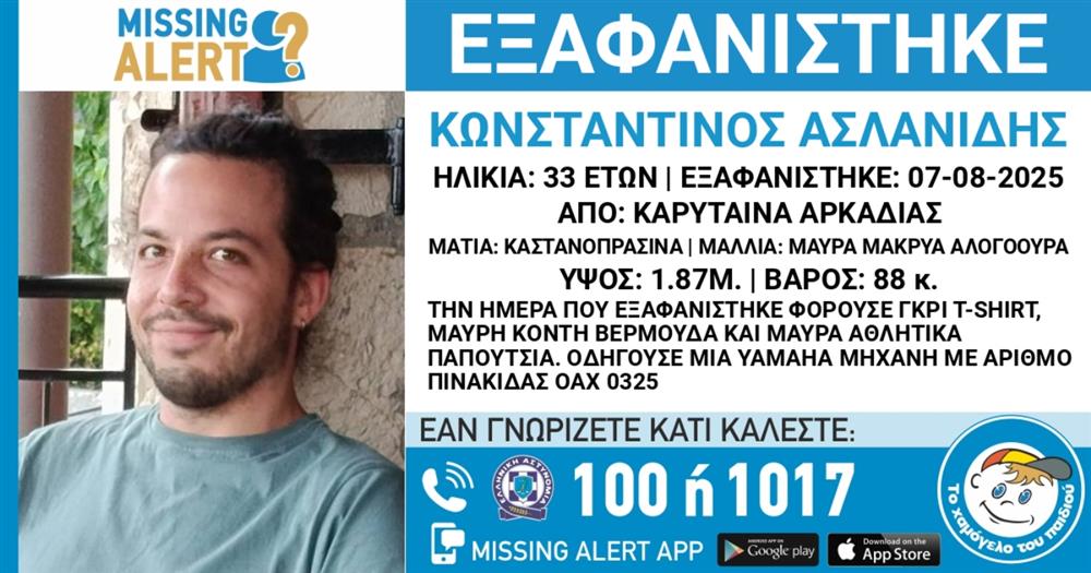 Κωνσταντινος Ασλανιδης - εξαφανιση