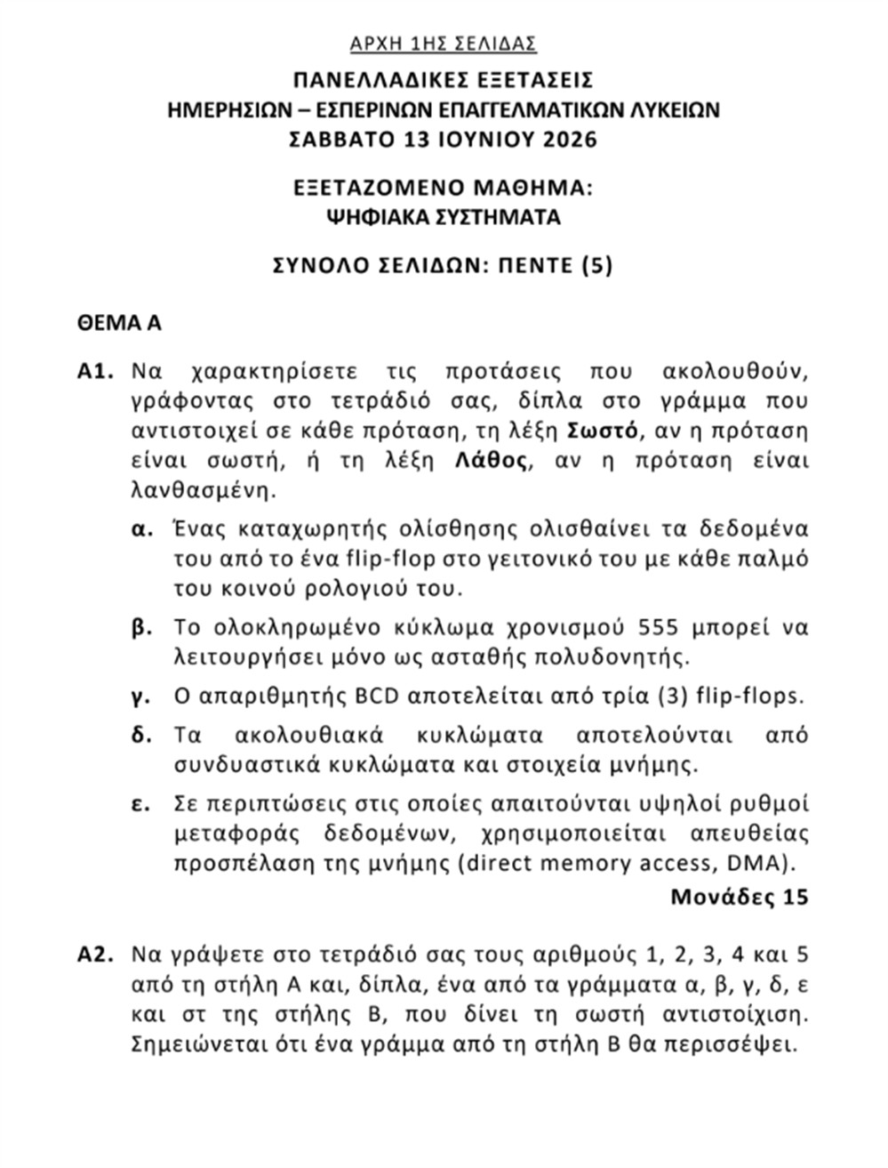 Πανελλήνιες - Θέματα