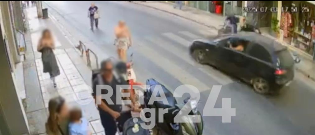 Κρήτη: Αυτοκίνητο εμβόλισε διανομέα που σταμάτησε σε διάβαση – Διέφυγε πετώντας πέτρες ο οδηγός (βίντεο)