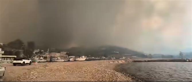 Φωτιά στη Χίο: Μάχη με τις φλόγες - Απεγκλωβίζουν πολίτες από παραλίες (βίντεο)