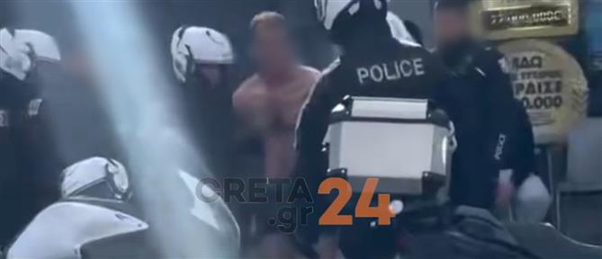 Ηράκλειο: Ημίγυμνος άνδρας προκάλεσε ζημιές σε σούπερ μάρκετ, βιτρίνες, αυτοκίνητα