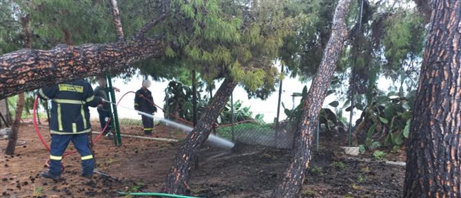 Άγιοι Θεόδωροι: Φωτιά από κεραυνό στο σπίτι του Κώστα Σημίτη (εικόνες)